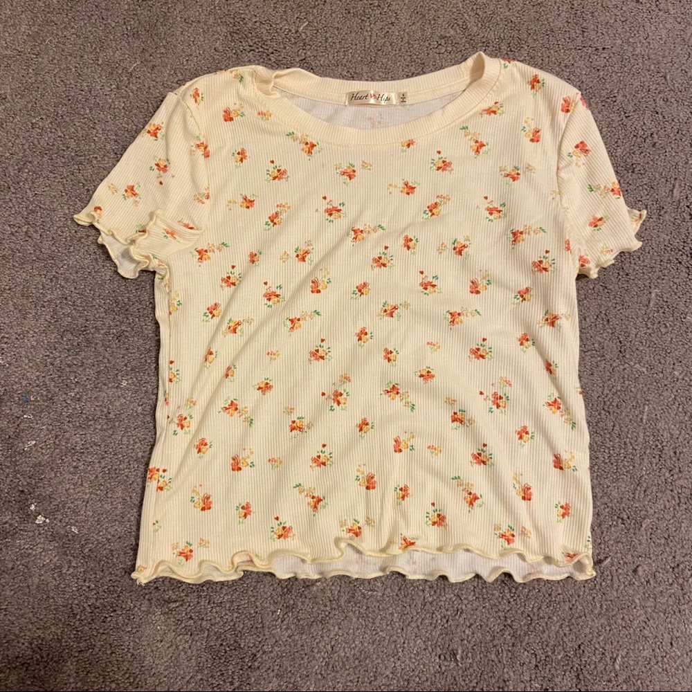 lettuce edge floral patterned short sleeve t shirt